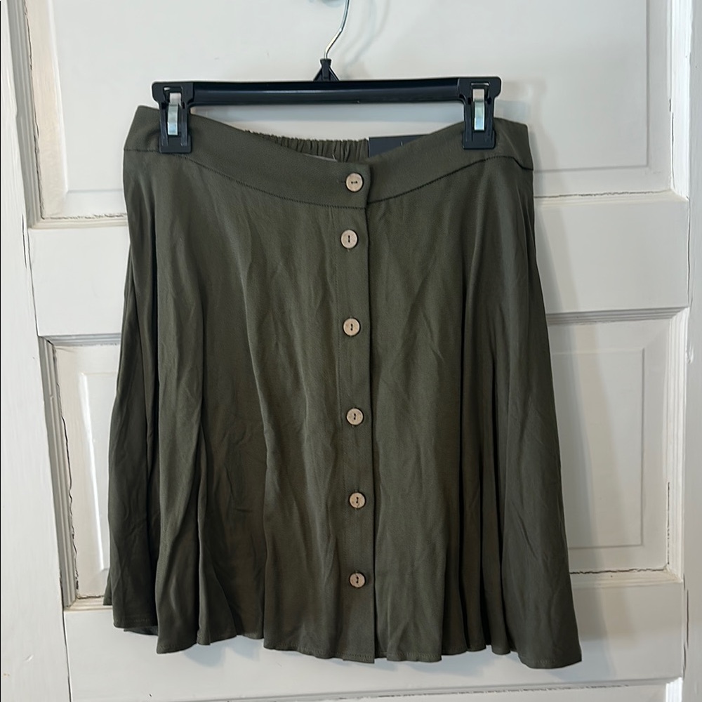 Olive Button-Front Skirt